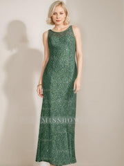 Luxurious Floor-Length Chiffon Mother of the Bride Dress with Scoop Neck and Beading Sequins