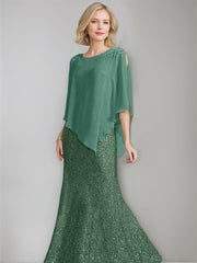 Luxurious Floor-Length Chiffon Mother of the Bride Dress with Scoop Neck and Beading Sequins