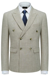 Luxurious Light Khaki Double Breasted Plaid Business Suit for Men