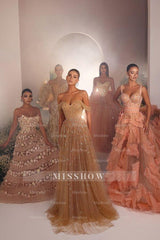 Luxurious Long A-line Off-the-shoulder Tulle Beading Sleeveless Prom Evening Dresses