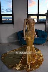 Luxurious Mermaid Satin V-Neck Sleeveless Yellow Prom Dresses With Beading