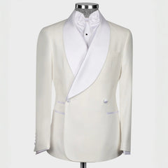 Luxurious Off-White Shawl Collar Double Breasted Groom's Suit