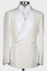 Luxurious Off-White Shawl Collar Double Breasted Groom's Suit