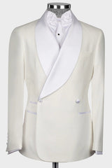 Luxurious Off-White Shawl Collar Double Breasted Groom's Suit