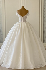 Luxurious Princess Off-the-shoulder V-neck A-line Wedding Dresses With Glitter