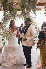 Luxurious White Strapless Mermaid Wedding Dress with Tiered Organza Piping - Bridal Gown