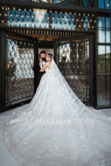 Luxurious White Sweetheart Beaded Illusion Sleeves Sequined Ball Gown Long Tulle Wedding Dresses With Pearls And Appliques
