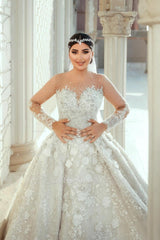 Luxurious White Sweetheart Beaded Illusion Sleeves Sequined Ball Gown Long Tulle Wedding Dresses With Pearls And Appliques