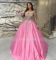 Luxury Blue Ball Gown Strapless Beaded Floor-Length Satin Quinceanera Dress With Rhinestones