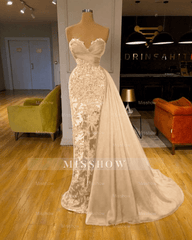 Luxury Burgundy Detachable Train Mermaid Prom Evening Dresses with Lace