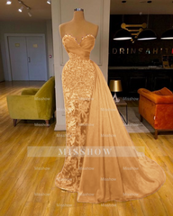 Luxury Burgundy Detachable Train Mermaid Prom Evening Dresses with Lace