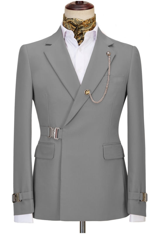 Luxury Gray Peak Lapel Slim Fit Prom Suit