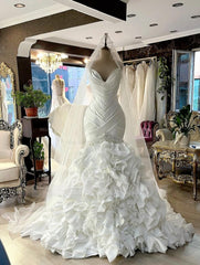 Luxury Ivory Wedding Dresses Bridal Gowns Formal Beads Sweep Train