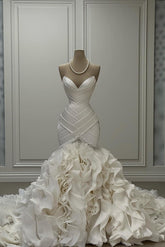 Luxury Ivory Wedding Dresses Bridal Gowns Formal Beads Sweep Train