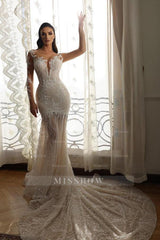 Luxury Long Mermaid Sweetheart Tulle Lace Wedding Dresses with Sleeves