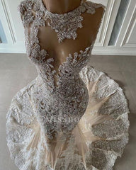 Luxury Long Sexy Mermaid Sleeveless Prom Evening Dresses With Lace