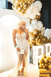 White sweetheart front-split mermaid prom dress