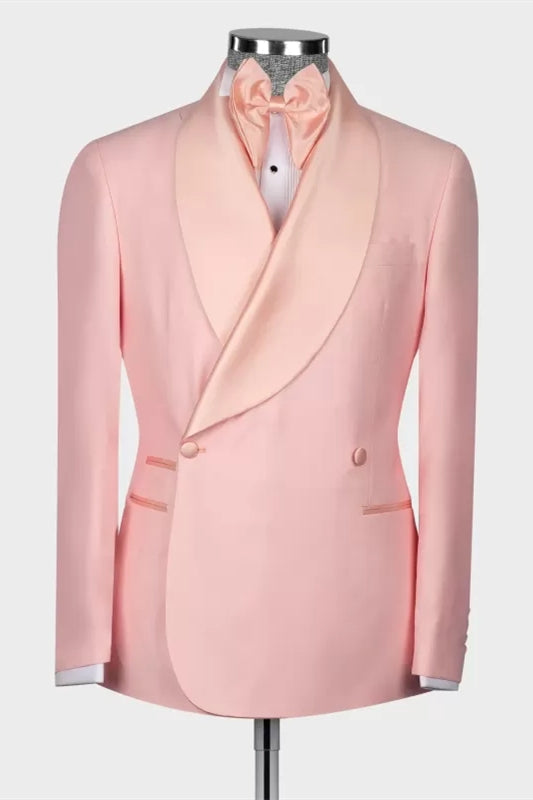 Luxury Pink Shawl Lapel Double Breasted Wedding Suit