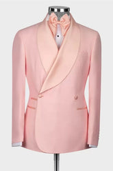 Luxury Pink Shawl Lapel Double Breasted Wedding Suit