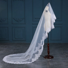 Luxury Tulle Lace Applique Edge 3*1.5M Wedding Veils with Sequined