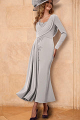 Sheath Column Long Sleeves Ankle Length Mother Of The Bride Dresses