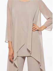 Chiffon Round Neck 3 4 Length Sleeves Ankle Length Mother Of The Bride Pantsuits With Jacket