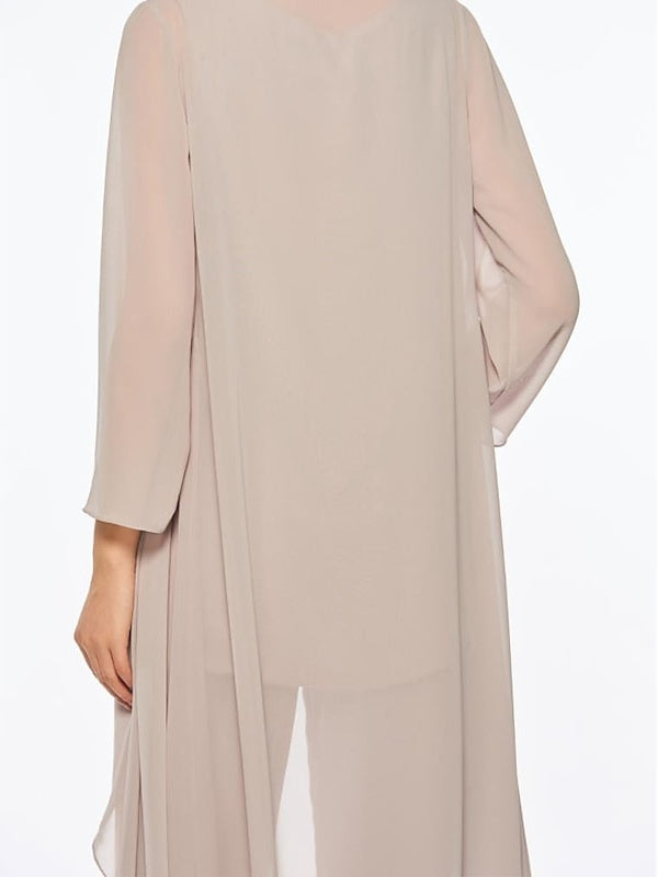 Chiffon Round Neck 3 4 Length Sleeves Ankle Length Mother Of The Bride Pantsuits With Jacket