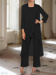 Chiffon Round Neck 3 4 Length Sleeves Ankle Length Mother Of The Bride Pantsuits With Jacket