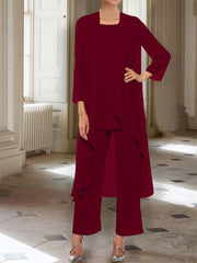 Chiffon Round Neck 3 4 Length Sleeves Ankle Length Mother Of The Bride Pantsuits With Jacket