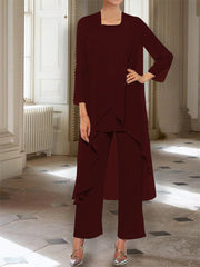 Chiffon Round Neck 3 4 Length Sleeves Ankle Length Mother Of The Bride Pantsuits With Jacket
