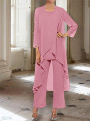 Chiffon Round Neck 3 4 Length Sleeves Ankle Length Mother Of The Bride Pantsuits With Jacket