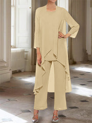 Chiffon Round Neck 3 4 Length Sleeves Ankle Length Mother Of The Bride Pantsuits With Jacket