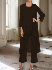 Chiffon Round Neck 3 4 Length Sleeves Ankle Length Mother Of The Bride Pantsuits With Jacket