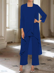 Chiffon Round Neck 3 4 Length Sleeves Ankle Length Mother Of The Bride Pantsuits With Jacket