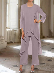 Chiffon Round Neck 3 4 Length Sleeves Ankle Length Mother Of The Bride Pantsuits With Jacket