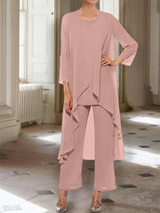 Chiffon Round Neck 3 4 Length Sleeves Ankle Length Mother Of The Bride Pantsuits With Jacket