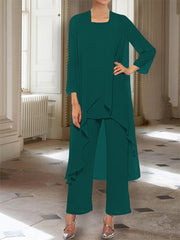Chiffon Round Neck 3 4 Length Sleeves Ankle Length Mother Of The Bride Pantsuits With Jacket