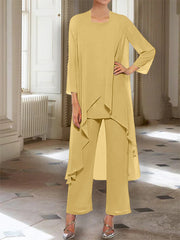 Chiffon Round Neck 3 4 Length Sleeves Ankle Length Mother Of The Bride Pantsuits With Jacket