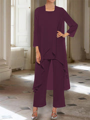 Chiffon Round Neck 3 4 Length Sleeves Ankle Length Mother Of The Bride Pantsuits With Jacket