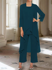 Chiffon Round Neck 3 4 Length Sleeves Ankle Length Mother Of The Bride Pantsuits With Jacket