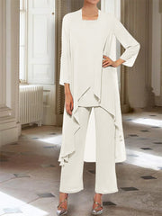 Chiffon Round Neck 3 4 Length Sleeves Ankle Length Mother Of The Bride Pantsuits With Jacket