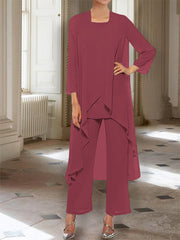 Chiffon Round Neck 3 4 Length Sleeves Ankle Length Mother Of The Bride Pantsuits With Jacket
