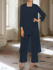Chiffon Round Neck 3 4 Length Sleeves Ankle Length Mother Of The Bride Pantsuits With Jacket