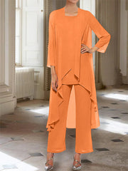 Chiffon Round Neck 3 4 Length Sleeves Ankle Length Mother Of The Bride Pantsuits With Jacket
