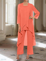 Chiffon Round Neck 3 4 Length Sleeves Ankle Length Mother Of The Bride Pantsuits With Jacket