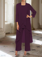 Chiffon Round Neck 3 4 Length Sleeves Ankle Length Mother Of The Bride Pantsuits With Jacket