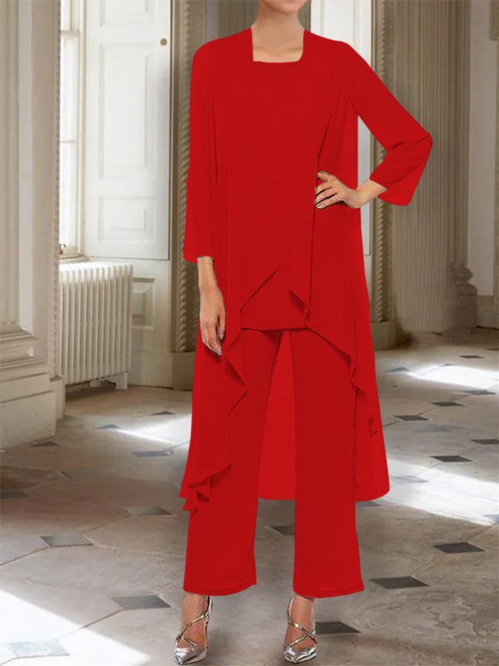 Chiffon Round Neck 3 4 Length Sleeves Ankle Length Mother Of The Bride Pantsuits With Jacket