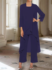 Chiffon Round Neck 3 4 Length Sleeves Ankle Length Mother Of The Bride Pantsuits With Jacket