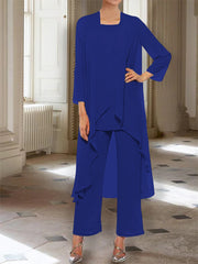 Chiffon Round Neck 3 4 Length Sleeves Ankle Length Mother Of The Bride Pantsuits With Jacket