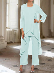 Chiffon Round Neck 3 4 Length Sleeves Ankle Length Mother Of The Bride Pantsuits With Jacket